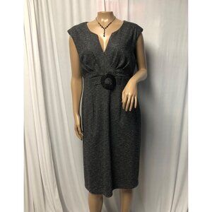 Dressbarn Dress Womens Sz 12 Black White Flecks Sleeveless V Neck Sheath Office